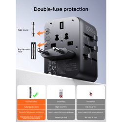 JOYROOM JR-TCW01 Universal Rejseadapter 17W &ndash; USB-C + 3 USB til 200+ Lande