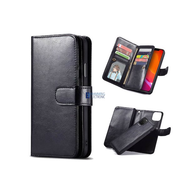 iPhone 14 Plus, Deluxe ldercover med plads til kreditkort i Sort