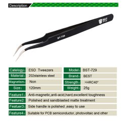 Pincet med buet spids 35gr. - Anti statisk