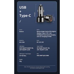Baseus Bil lader USB/USB-C i Sort