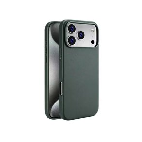 LuxCow MagSafe Cover til iPhone 16 Pro M�rk Gr�n &ndash; PU L�der Cover med Tr�dl�s Opladning