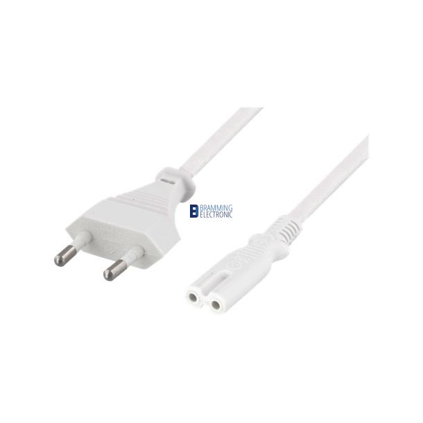 IEC C7 Power cord (8-tals kabel) 1 meter i Hvid