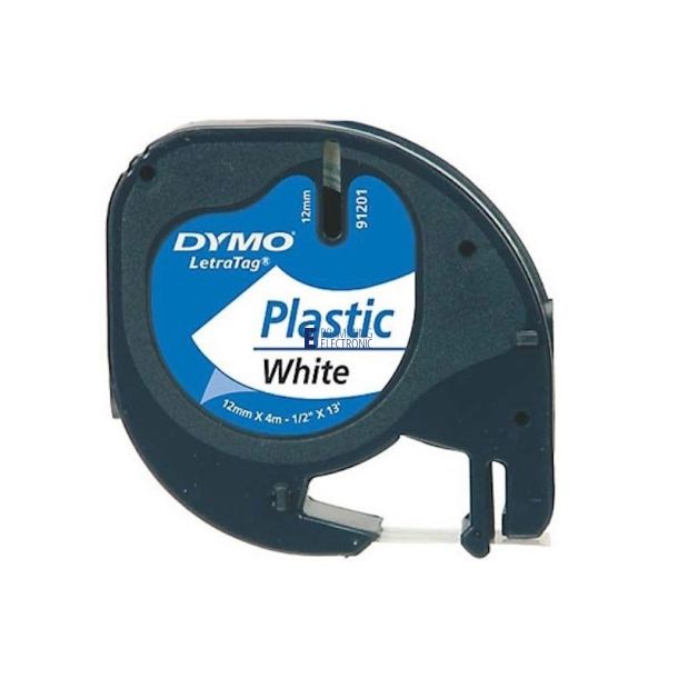 Dymo LetraTAG - Tape, plastic, White/Black, 12mm x 4m