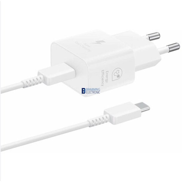 3A USB-C Wall charger (25W) Hvid - med USB-C kabel p 1m
