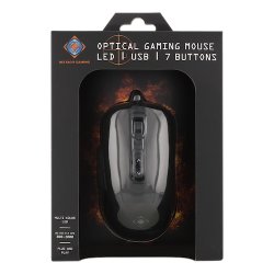Optisk gaming mus, 7 knapper, LED-belysning, USB, sort