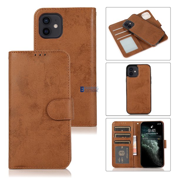 iPhone 13 Pro Max 2i1 magnet ldercover med plads til kreditkort i Brun