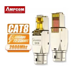 RJ45 Cat8 Stik Tool-less Sk�rmet Metal &ndash; AMPCOM 2 stk.
