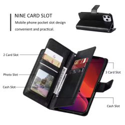 iPhone 14 Pro Max, Ldercover med plads til kreditkort i sort (9 kort)