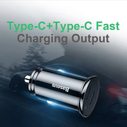 Baseus Bil lader, 2xUSB-C 3.5A i Sort