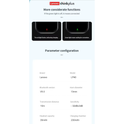 Lenovo LivePods LP40 - Bluetooth earphones - Sort