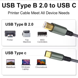 USB-C han - Type B han, 3m i Gr (Printer kabel)
