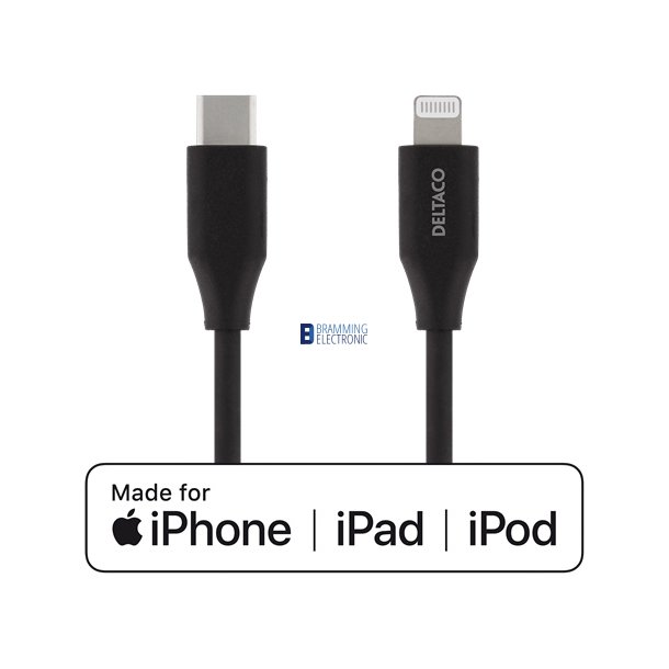 USB-C til Lightning kabel, 1m, USB 2.0, sort