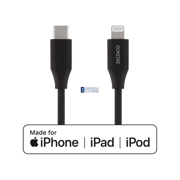 USB-C til Lightning kabel, 2m, USB 2.0, sort