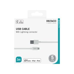 USB-A til Lightning Kabel 3 Meter Hvid &ndash; MFi Certificeret 2.4A Opladerkabel