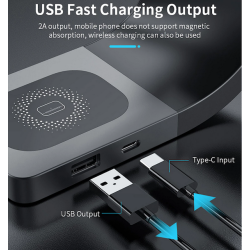 4i1 magnet oplader med buet stativ, 15W, Qi, sort