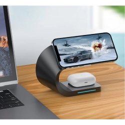 4i1 magnet oplader med buet stativ, 15W, Qi, sort