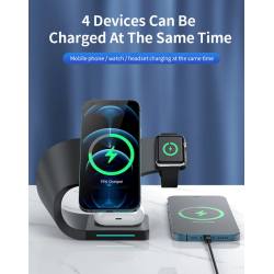 4i1 magnet oplader med buet stativ, 15W, Qi, sort