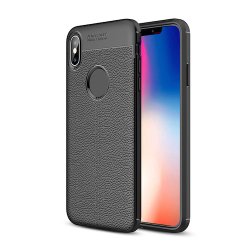 iPhone XS Max, TPU Case (Litchi Texture) i Sort