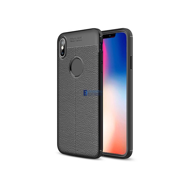 iPhone XS Max, TPU Case (Litchi Texture) i Sort