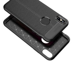 iPhone XS Max, TPU Case (Litchi Texture) i Sort