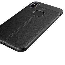 iPhone XS Max, TPU Case (Litchi Texture) i Sort