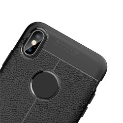 iPhone XS Max, TPU Case (Litchi Texture) i Sort
