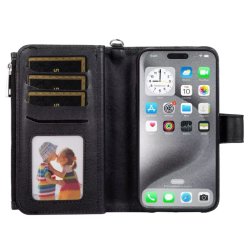 iPhone 12 / 12 Pro, Luksus ldercover med plads til 8 kreditkort (Brun)