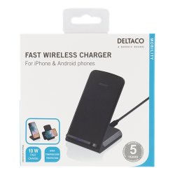 Trdls Hurtig oplader med vinklet stativ, 10W, Qi 1.2.4, sort