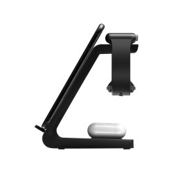 3-i-1 Tr�dl�s Oplader Stand 15W &ndash; Qi Oplader til Smartphone, Apple Watch & H�retelefoner