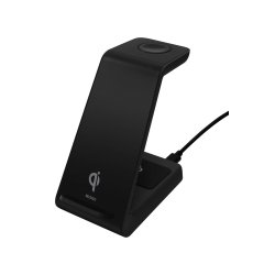 3-i-1 Tr�dl�s Oplader Stand 15W &ndash; Qi Oplader til Smartphone, Apple Watch & H�retelefoner