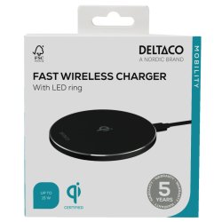 Hurtig trdls oplader med LED-ring, 15 W, sort