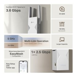 TP-Link RE235BE WiFi 7 R�kkeviddeforl�nger BE3600 &ndash; 2.5GbE, EasyMesh & WPA3