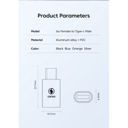 Adapter USB-C han til Lightning hun, i sort