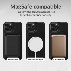 iPhone 16e, 2i1 magnet ldercover med plads til kreditkort i Sort