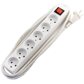 Stikdse brnesikret 6-vejs 3,0m m/afb m/jord hvid