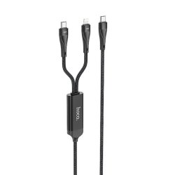 Hoco USB-C til USB-C+Lightning kabel, 1.5m, 100W, 3A, sort