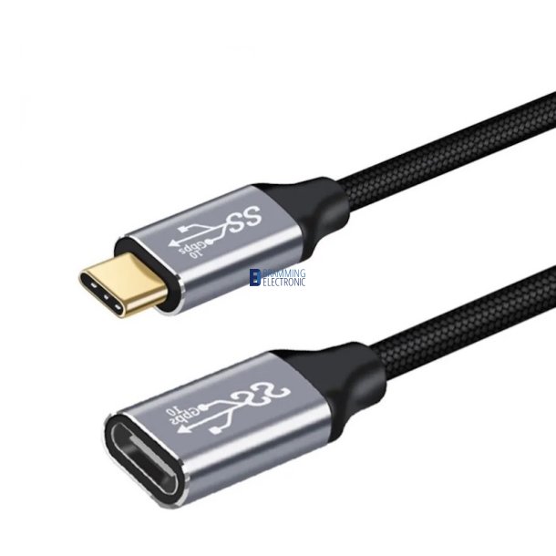 Usb-C forlnger, 2.0m i sort (100W, 5A, 10 Gbit/s)