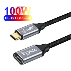 Usb-C forlnger, 2.0m i sort (100W, 5A, 10 Gbit/s)