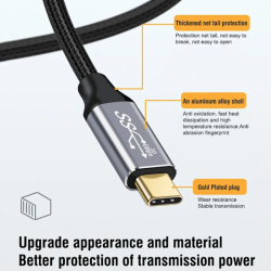 Usb-C forlnger, 2.0m i sort (100W, 5A, 10 Gbit/s)