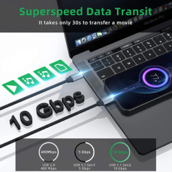 Usb-C forlnger, 2.0m i sort (100W, 5A, 10 Gbit/s)