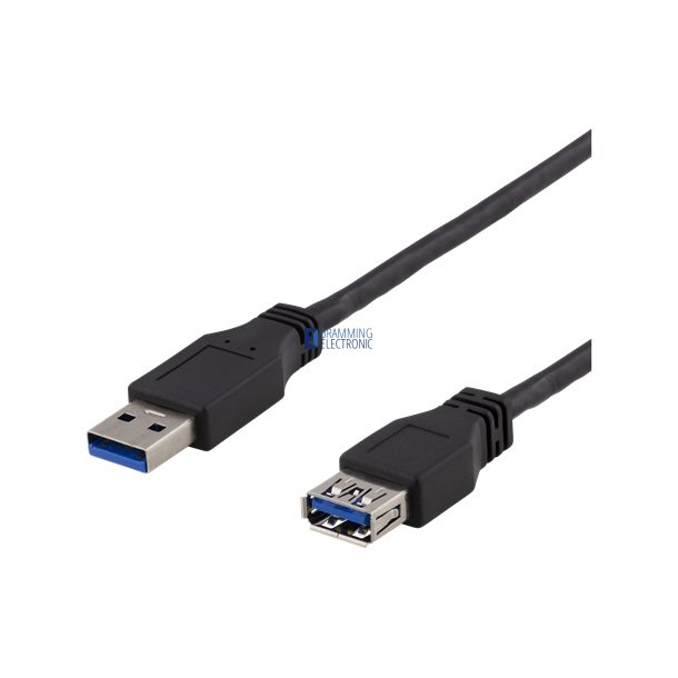 USB 3.0 forlngerkabel, 1.8m, USB-A han to USB-A hun, sort