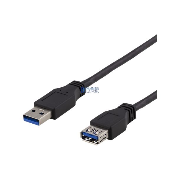 USB 2.0 forlngerkabel, 5m, USB-A han to USB-A hun, sort