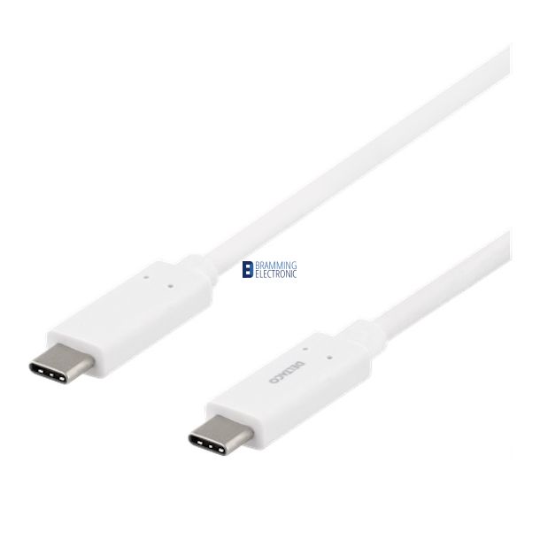 USB-C til USB-C kabel, 0.5m, 60W 3A, USB 3.1 Gen 2, E-Marker, hvid