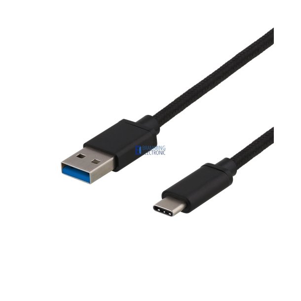 Opladerkabel, USB-C han til USB-A han, 2m, sort