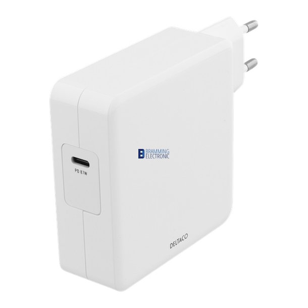 87W USB-C strmforsyning, hurtig opladning, USB-C PD, hvid