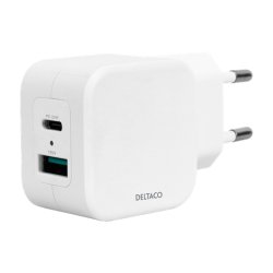 Dual USB-vgoplader, USB-A &amp; USB-C Strmforsyning 20 W, hvid