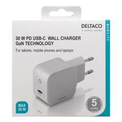 USB-C oplader 30W med PD og GaN teknologi, hvid