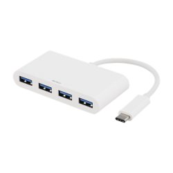 USB 3.1 Gen 1 hub, USB-C han til 4xUSB Type A hun, 5 Gbps, hvid