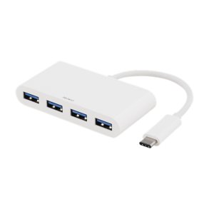 USB 3.1 Gen 1 hub, USB-C han til 4xUSB Type A hun, 5 Gbps, hvid