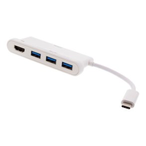 USB-C hub, 1x HDMI 4K at 30Hz, 3x USB-A 3.1, hvid